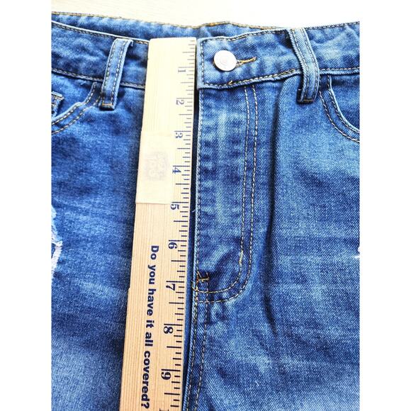 JEAN SHORTS-Short Shorts-Daisy Dukes-Torn-Patches-Denim-Size Small - Picture 5 of 6